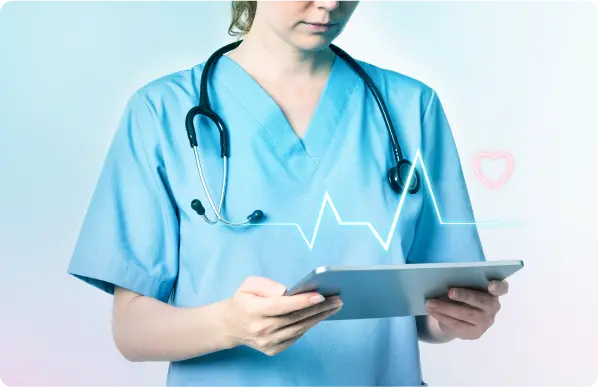 hospital information system software dashboard on medical tablet device